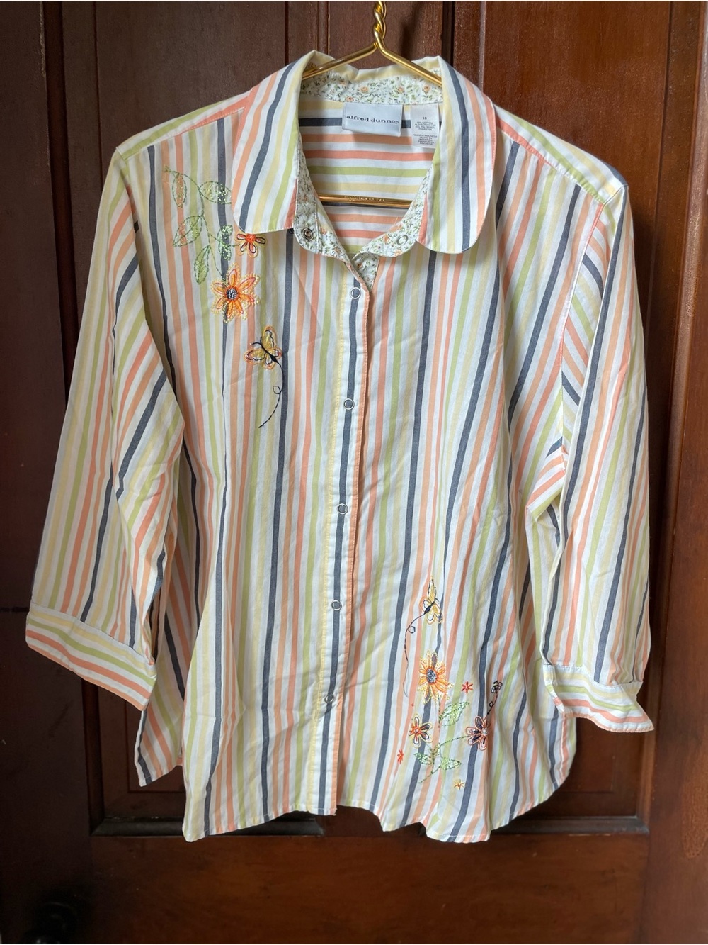 alfred dunner women's 18 striped button down top